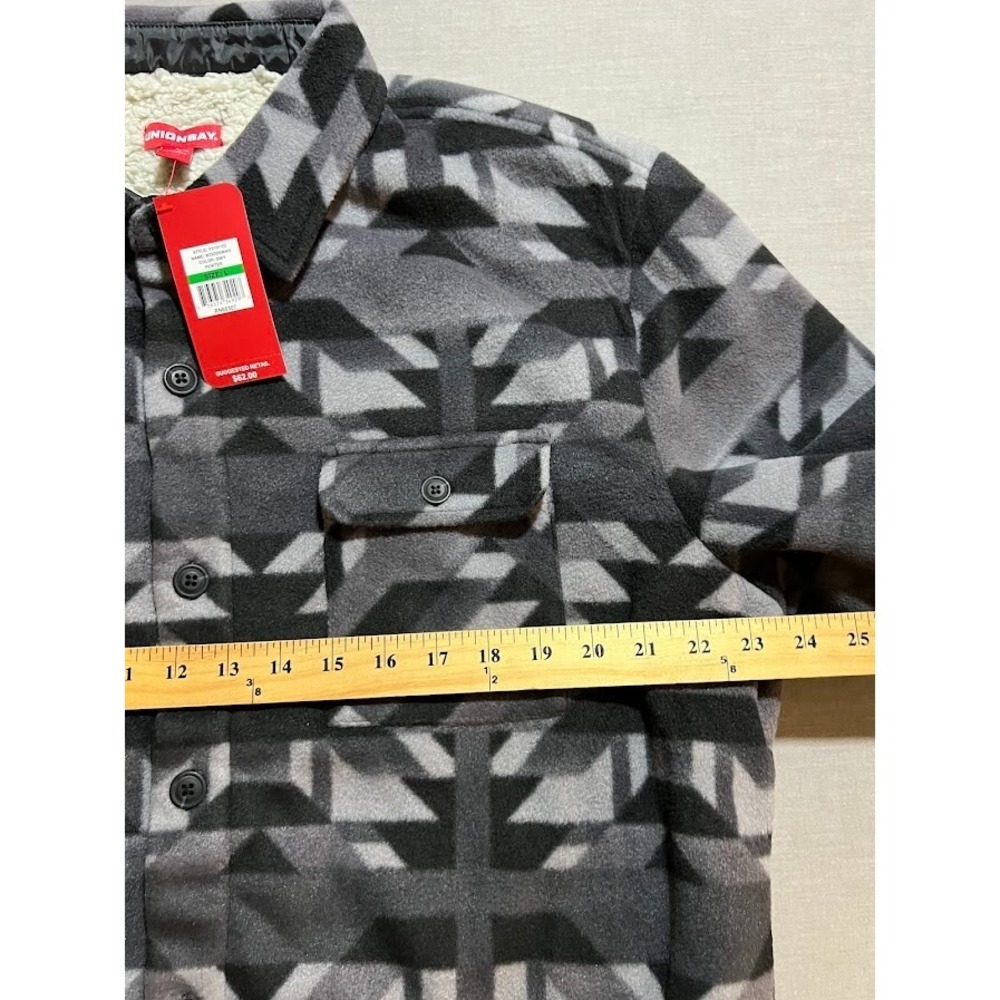 Unionbay Aztec Button Up Shacket  Adult Large Gray Sherpa Lined Long Sleeve Mens - Picture 9 of 12